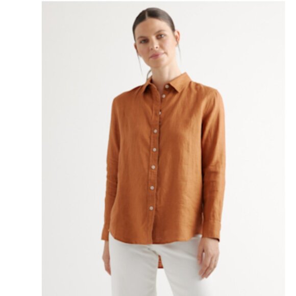 100% European Linen Long Sleeve Shirt - Terracotta - XL - Picture 2 of 2